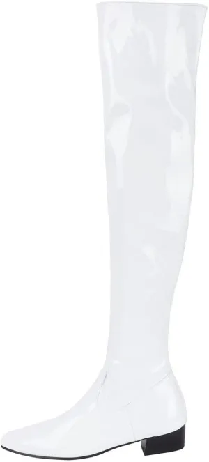 Agodor Women's Low Heel Pointed Toe Over The Knee Boots Patent Leather Wide Calf Boots