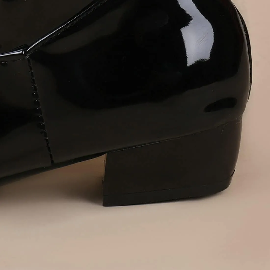Agodor Women's Low Heel Pointed Toe Over The Knee Boots Patent Leather Wide Calf Boots