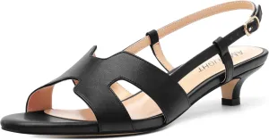 AMBELIGHT Women's Strappy Dress Pumps Buckle Open Round Toe Slingback Dating Comfort Matte Kitten Low Heel Heeled Sandals 1.5 Inch