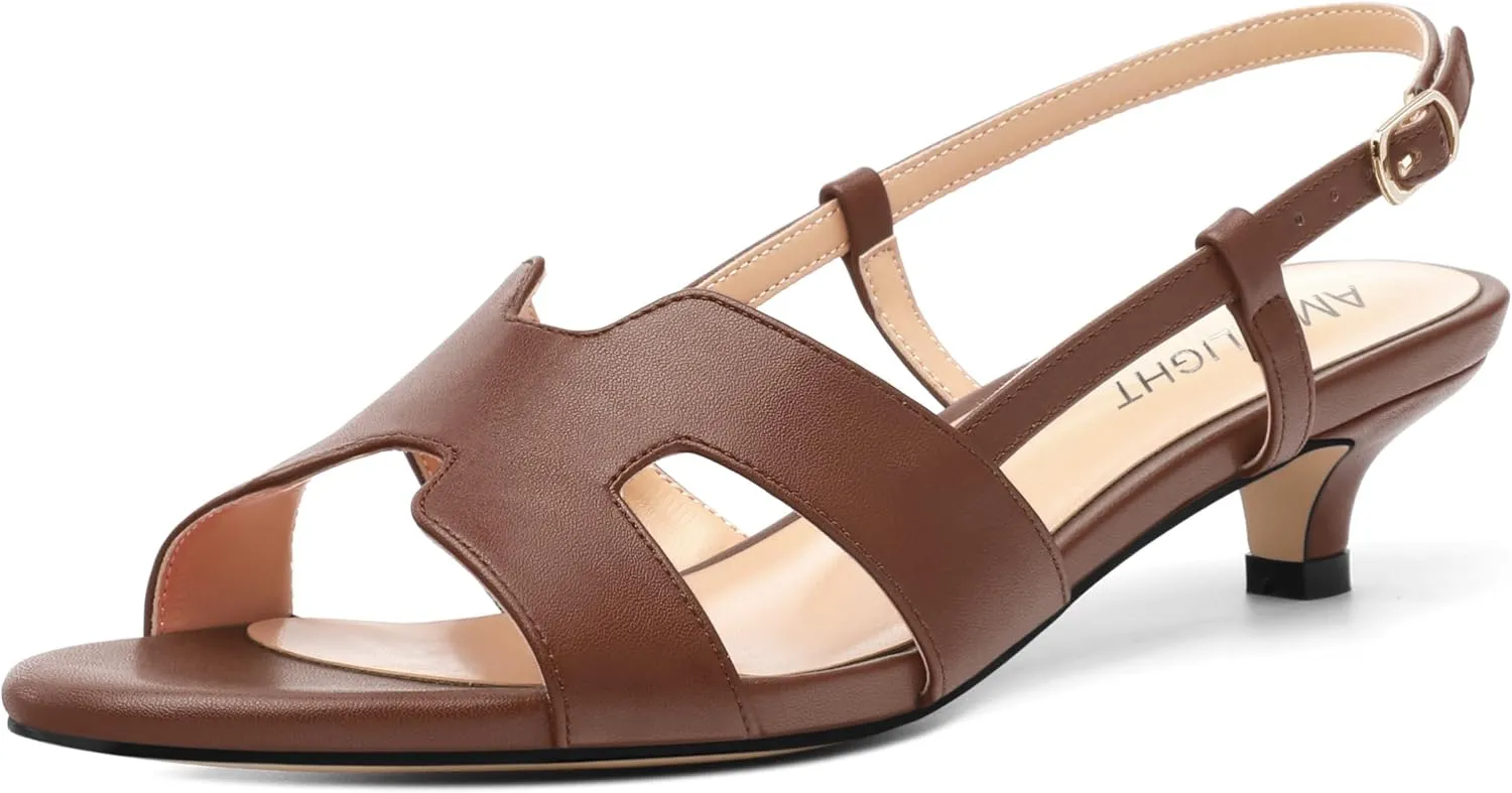 AMBELIGHT Women's Strappy Dress Pumps Buckle Open Round Toe Slingback Dating Comfort Matte Kitten Low Heel Heeled Sandals 1.5 Inch