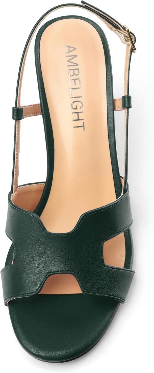 AMBELIGHT Women's Strappy Dress Pumps Buckle Open Round Toe Slingback Dating Comfort Matte Kitten Low Heel Heeled Sandals 1.5 Inch