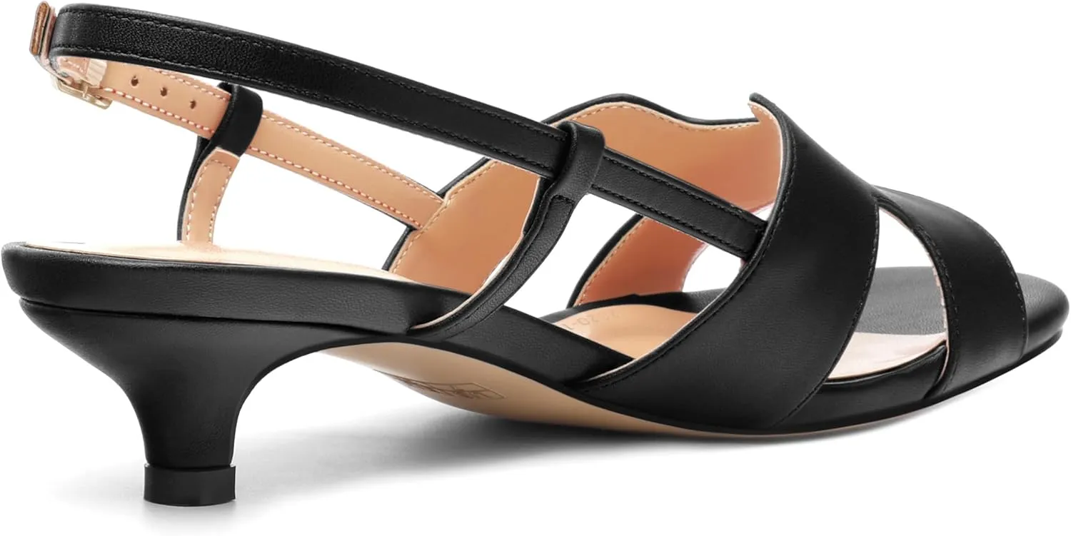 AMBELIGHT Women's Strappy Dress Pumps Buckle Open Round Toe Slingback Dating Comfort Matte Kitten Low Heel Heeled Sandals 1.5 Inch