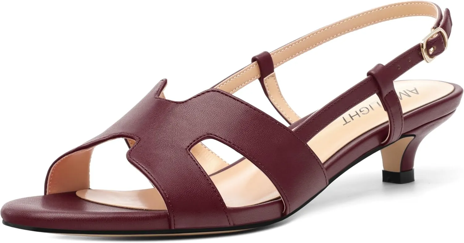 AMBELIGHT Women's Strappy Dress Pumps Buckle Open Round Toe Slingback Dating Comfort Matte Kitten Low Heel Heeled Sandals 1.5 Inch
