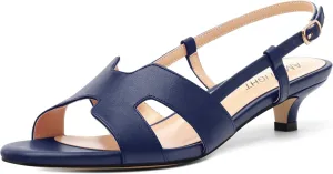 AMBELIGHT Women's Strappy Dress Pumps Buckle Open Round Toe Slingback Dating Comfort Matte Kitten Low Heel Heeled Sandals 1.5 Inch