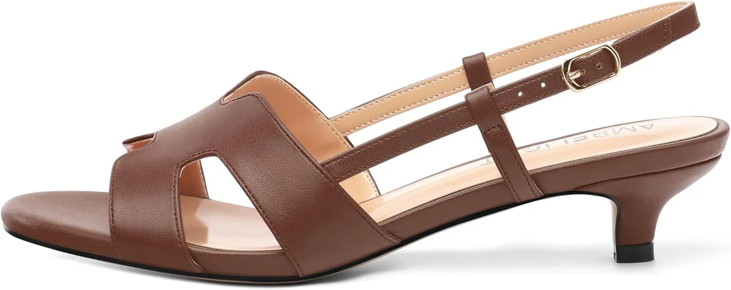 AMBELIGHT Women's Strappy Dress Pumps Buckle Open Round Toe Slingback Dating Comfort Matte Kitten Low Heel Heeled Sandals 1.5 Inch