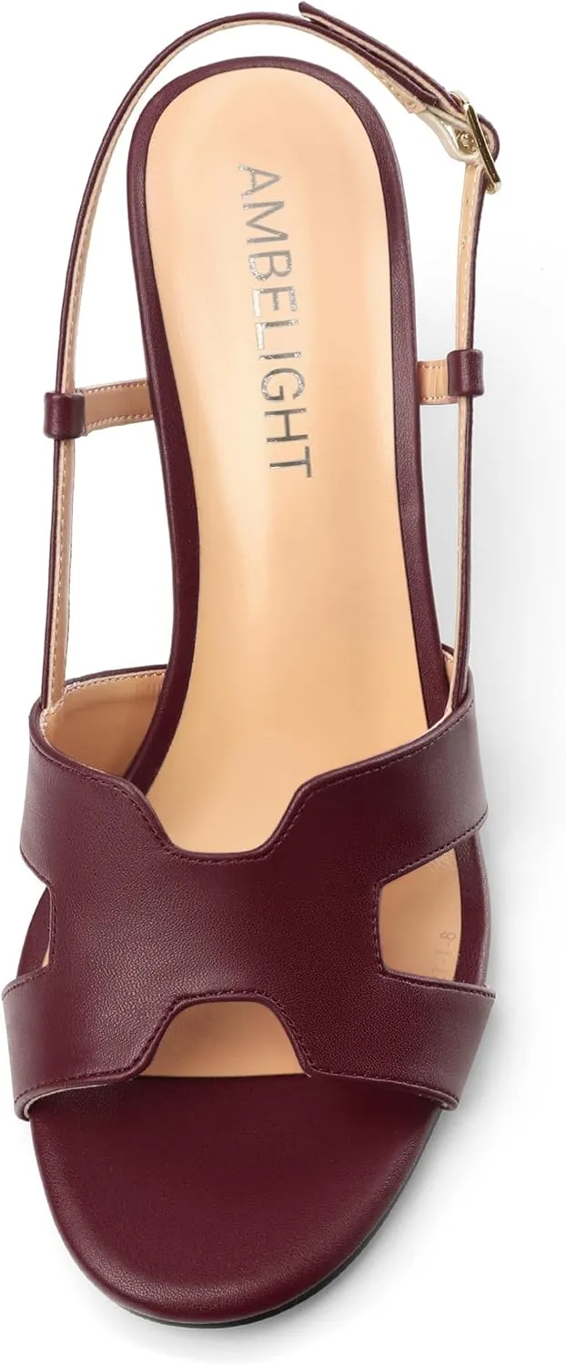 AMBELIGHT Women's Strappy Dress Pumps Buckle Open Round Toe Slingback Dating Comfort Matte Kitten Low Heel Heeled Sandals 1.5 Inch