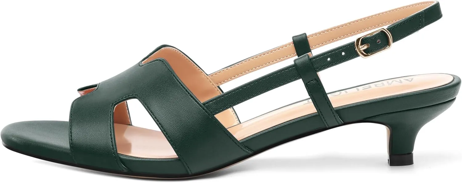 AMBELIGHT Women's Strappy Dress Pumps Buckle Open Round Toe Slingback Dating Comfort Matte Kitten Low Heel Heeled Sandals 1.5 Inch