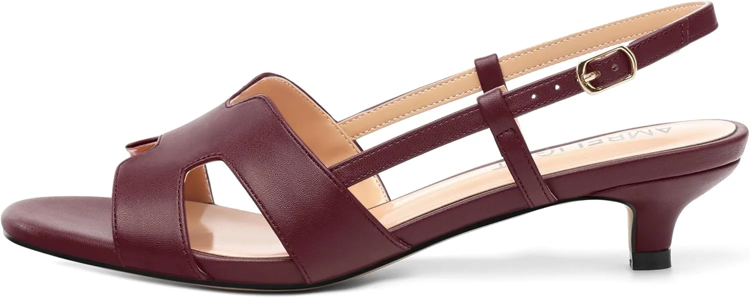 AMBELIGHT Women's Strappy Dress Pumps Buckle Open Round Toe Slingback Dating Comfort Matte Kitten Low Heel Heeled Sandals 1.5 Inch
