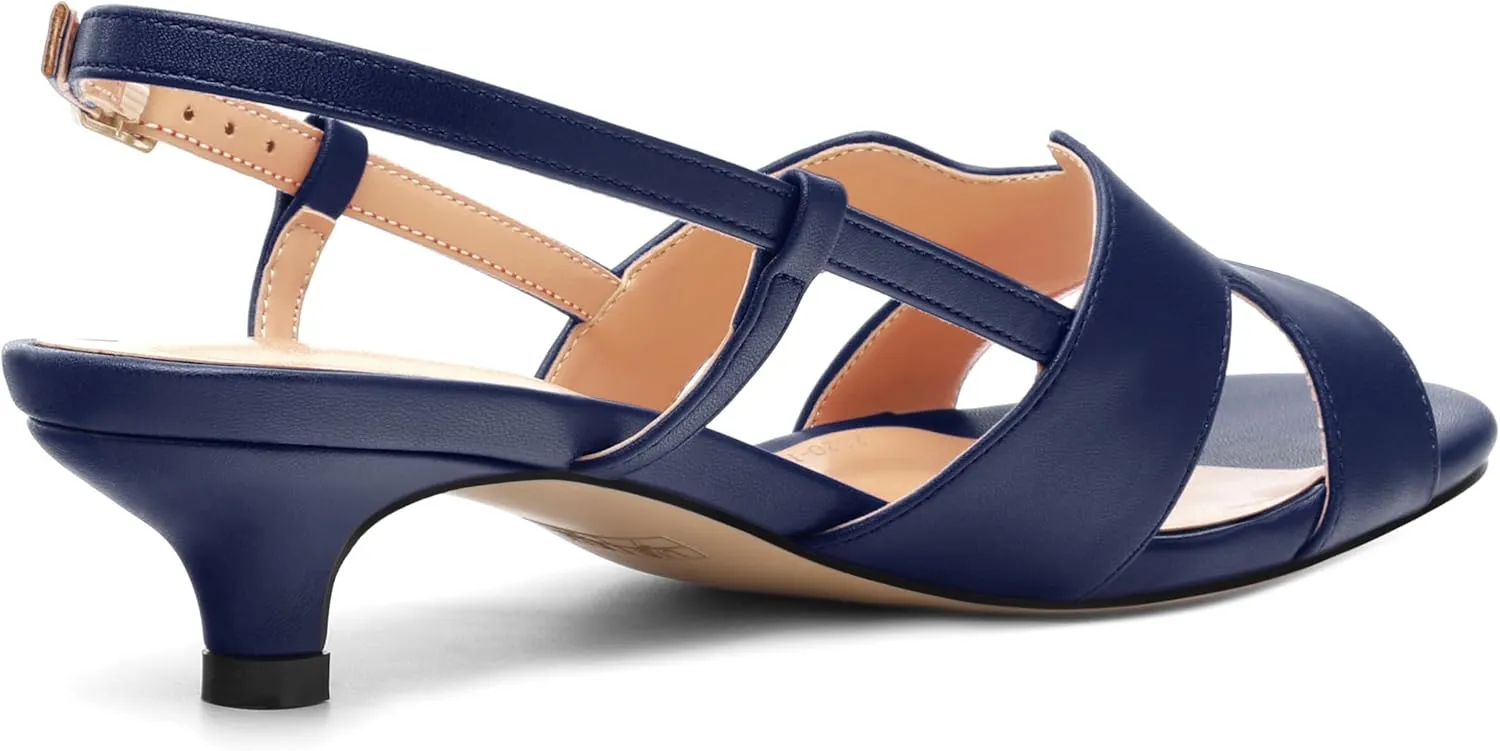 AMBELIGHT Women's Strappy Dress Pumps Buckle Open Round Toe Slingback Dating Comfort Matte Kitten Low Heel Heeled Sandals 1.5 Inch