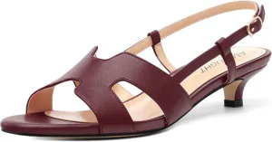 AMBELIGHT Women's Strappy Dress Pumps Buckle Open Round Toe Slingback Dating Comfort Matte Kitten Low Heel Heeled Sandals 1.5 Inch