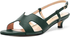 AMBELIGHT Women's Strappy Dress Pumps Buckle Open Round Toe Slingback Dating Comfort Matte Kitten Low Heel Heeled Sandals 1.5 Inch