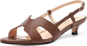 AMBELIGHT Women's Strappy Dress Pumps Buckle Open Round Toe Slingback Dating Comfort Matte Kitten Low Heel Heeled Sandals 1.5 Inch
