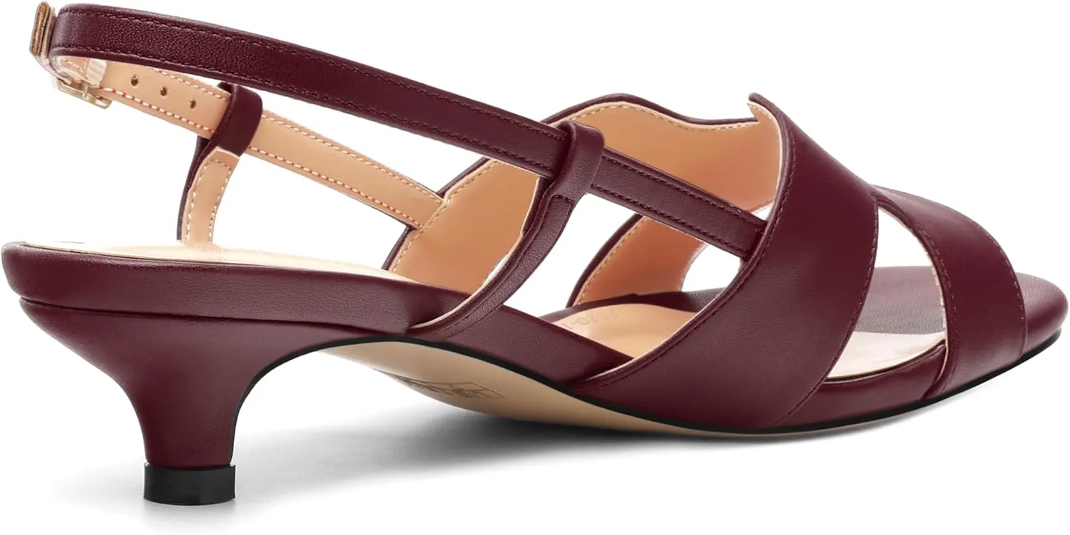 AMBELIGHT Women's Strappy Dress Pumps Buckle Open Round Toe Slingback Dating Comfort Matte Kitten Low Heel Heeled Sandals 1.5 Inch