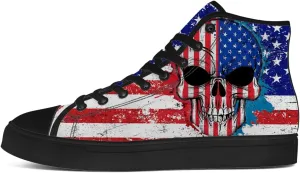 American Flag High Top Shoes Skull High Top Canvas Sneakers Casual Shoes Gifts for Men Women
