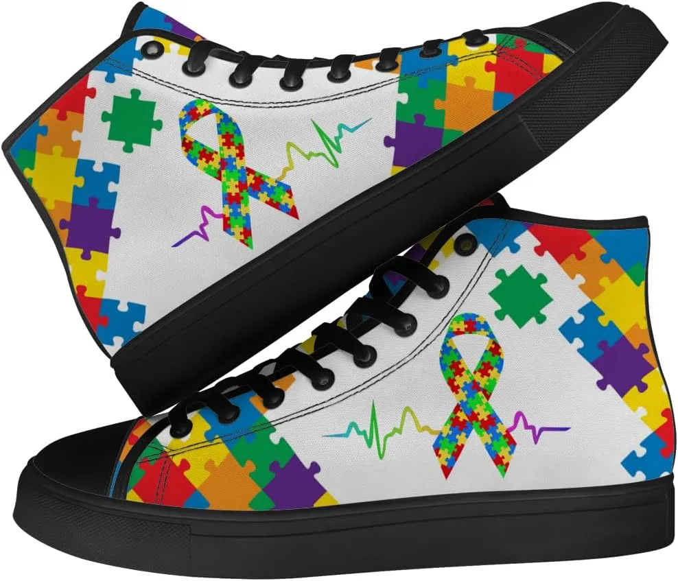 Autism High Top Canvas Shoes Autism Awareness High Top Sneakers Lace Up Casual Shoes Gifts for Men Women