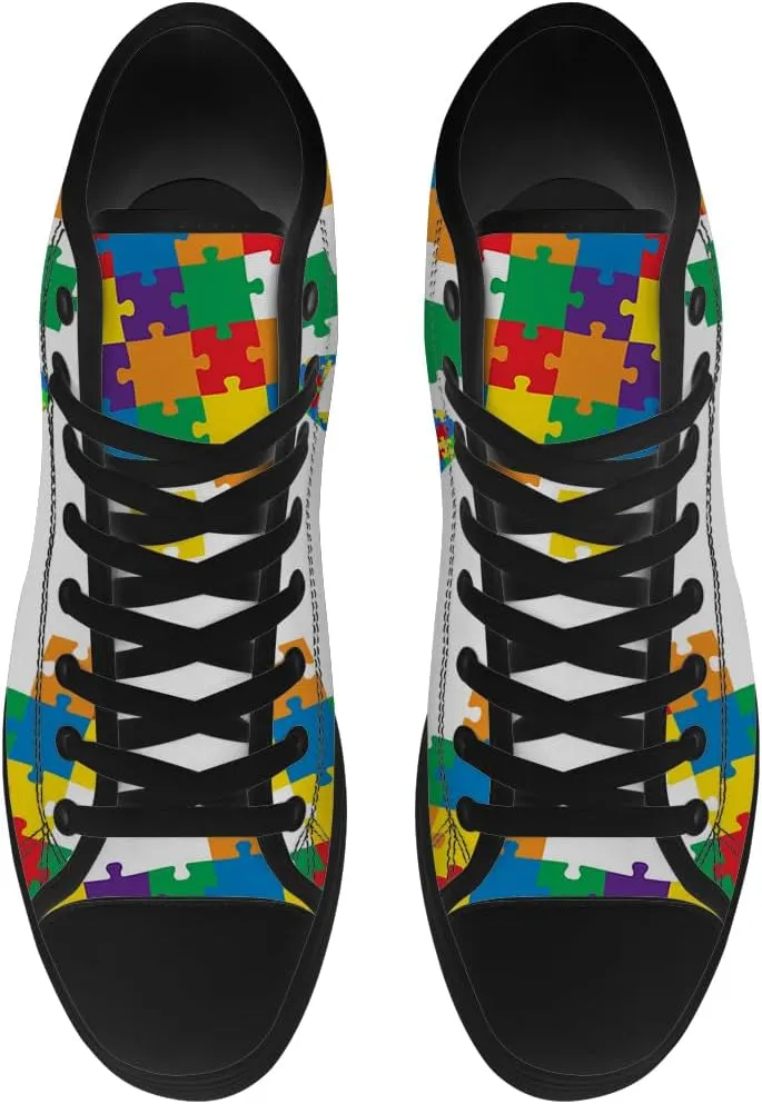 Autism High Top Canvas Shoes Autism Awareness High Top Sneakers Lace Up Casual Shoes Gifts for Men Women