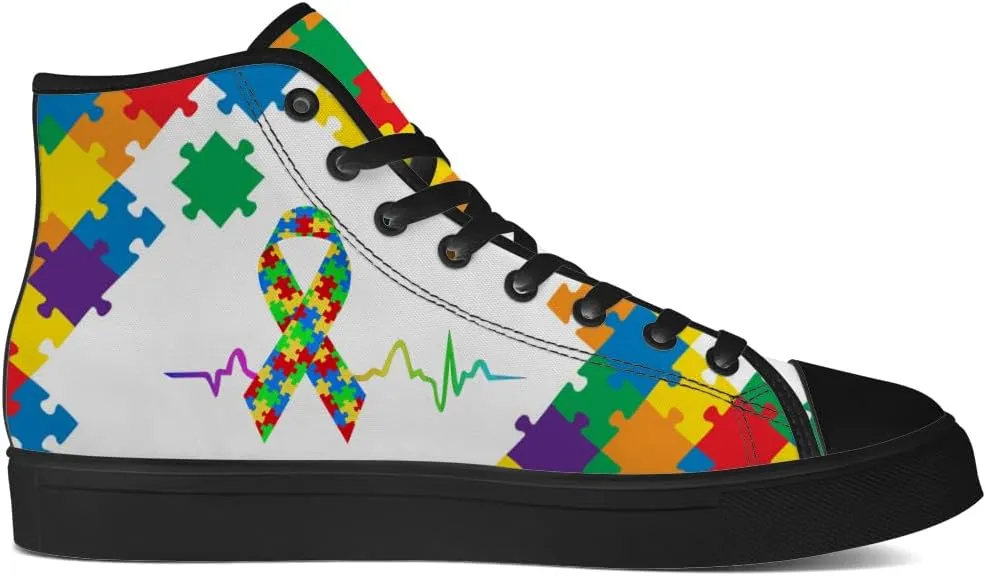 Autism High Top Canvas Shoes Autism Awareness High Top Sneakers Lace Up Casual Shoes Gifts for Men Women