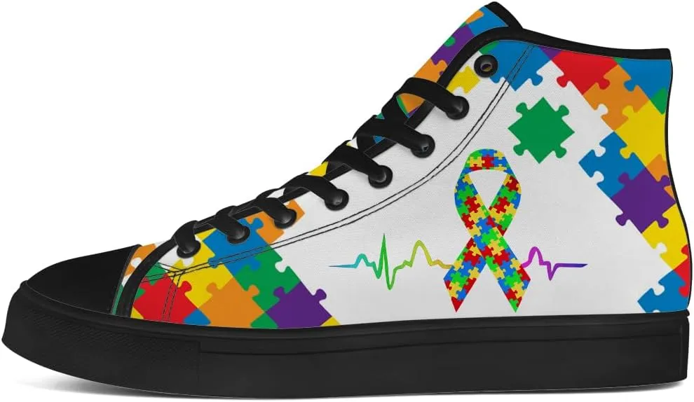 Autism High Top Canvas Shoes Autism Awareness High Top Sneakers Lace Up Casual Shoes Gifts for Men Women