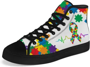 Autism High Top Canvas Shoes Autism Awareness High Top Sneakers Lace Up Casual Shoes Gifts for Men Women