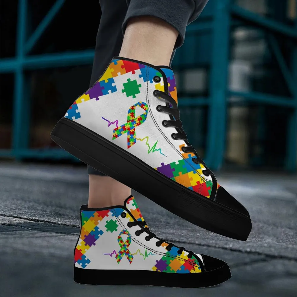 Autism High Top Canvas Shoes Autism Awareness High Top Sneakers Lace Up Casual Shoes Gifts for Men Women