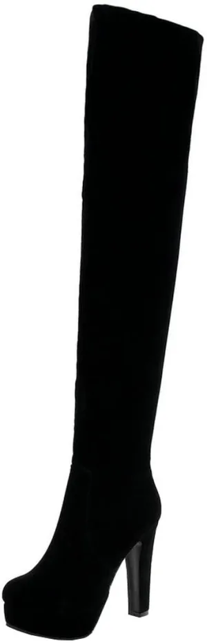 BEAUPAS Women's High Heel Over The Knee Boots Platform Block Heel Thigh High Boots Chunky Round Toe Zip Up Gothic Shoes