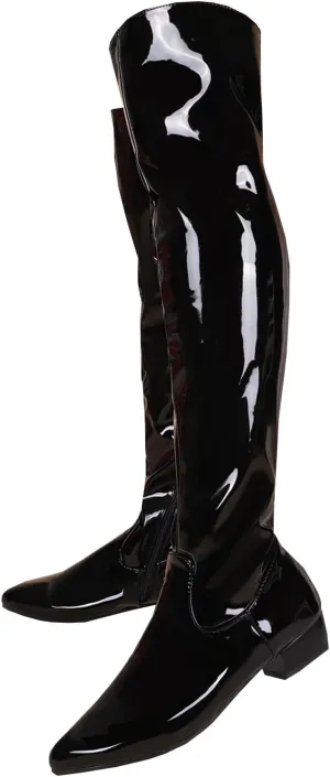 BEAUPAS Women's Patent Leather Flat Over The Knee Boots Pointed Toe Thigh High Boots Zip Up Shoes