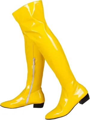 BEAUPAS Women's Patent Leather Flat Over The Knee Boots Pointed Toe Thigh High Boots Zip Up Shoes