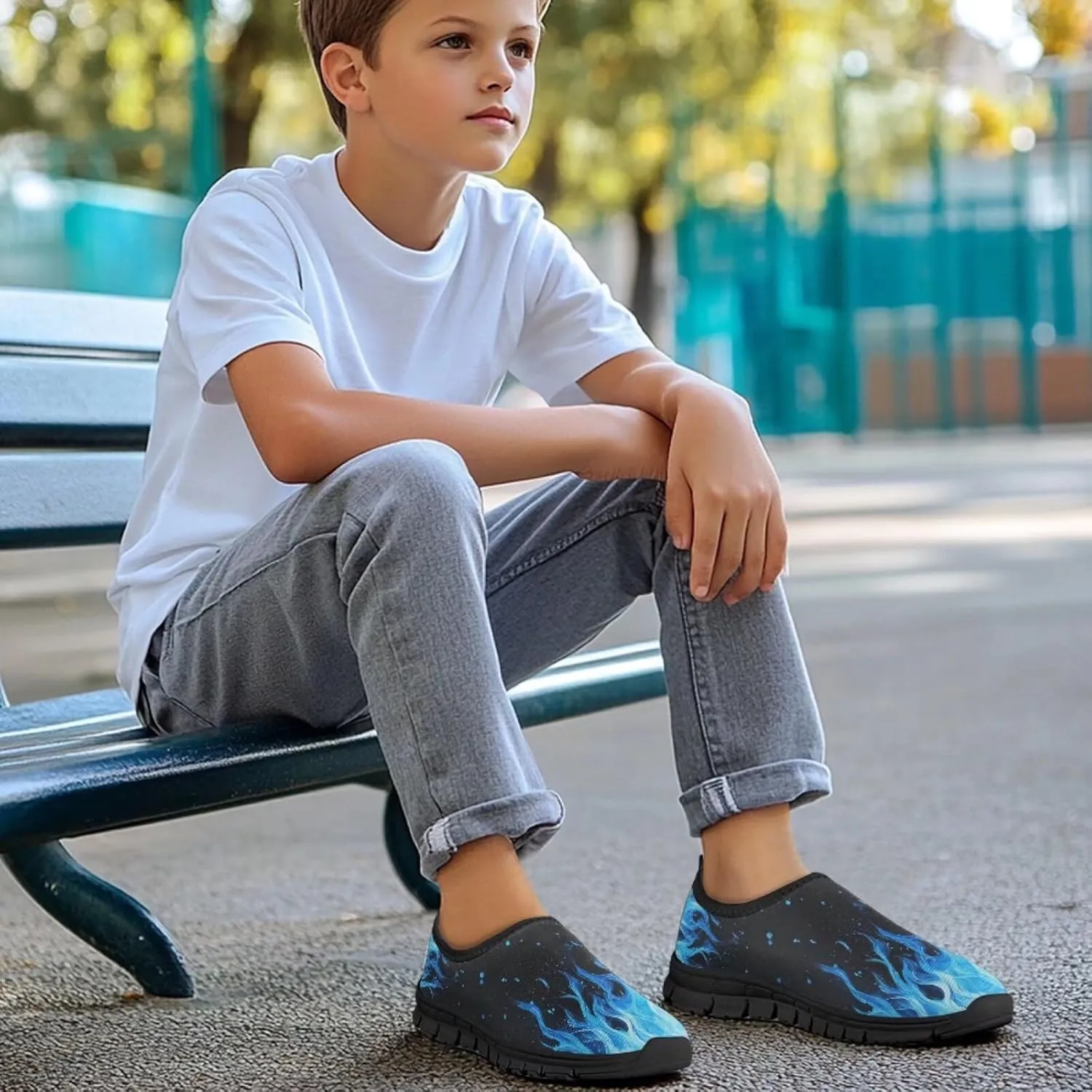 Boys Shoes School Sneakers Breathable Mesh Running Shoes Lightweight Slip on Tennis Shoe Casual Flats