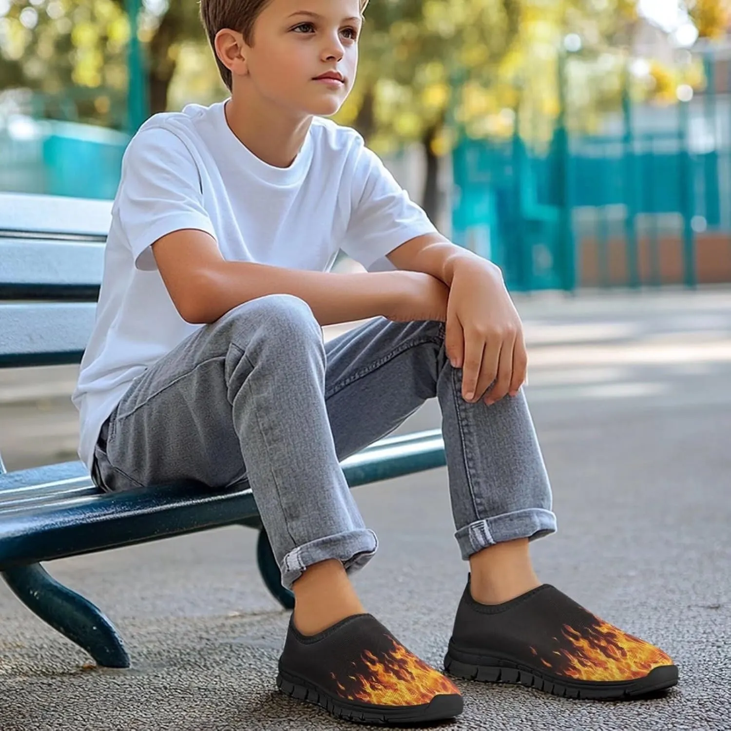 Boys Shoes School Sneakers Breathable Mesh Running Shoes Lightweight Slip on Tennis Shoe Casual Flats