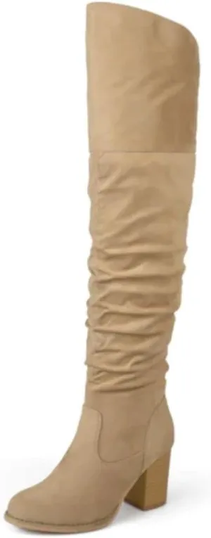 Brinley Co Women's Kaison Extra Wide Calf Stacked Heel Over The Knee Boots - Stone - 10
