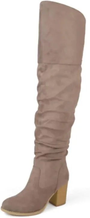 Brinley Co Women's Kaison Extra Wide Calf Stacked Heel Over The Knee Boots - Taupe - 7.5