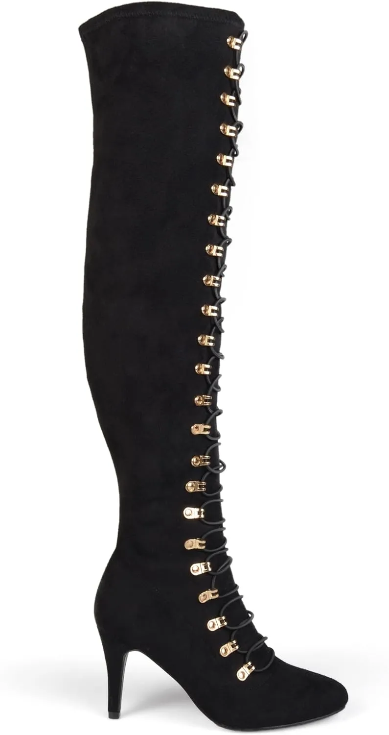 Brinley Co. Womens Regular and Wide Calf Vintage Almond Toe Over-the-knee Boots Black, 8 Regular US