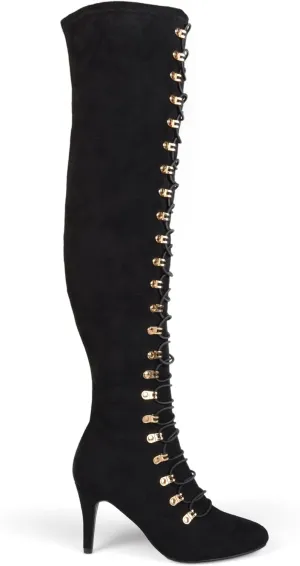 Brinley Co. Womens Regular and Wide Calf Vintage Almond Toe Over-the-knee Boots Black, 8 Regular US