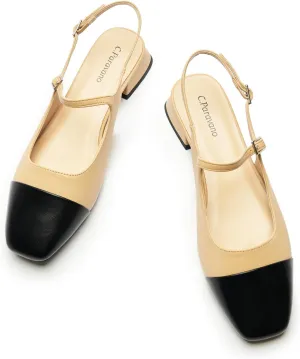 C. Paravano Women's Slingback Sandals, Mary Jane Style Flats with Adjustable Ankle Straps & Square Toe, Stylish Comfortable Casual Shoes