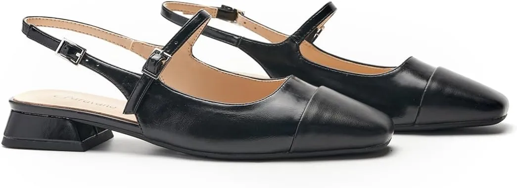 C. Paravano Women's Slingback Sandals, Mary Jane Style Flats with Adjustable Ankle Straps & Square Toe, Stylish Comfortable Casual Shoes