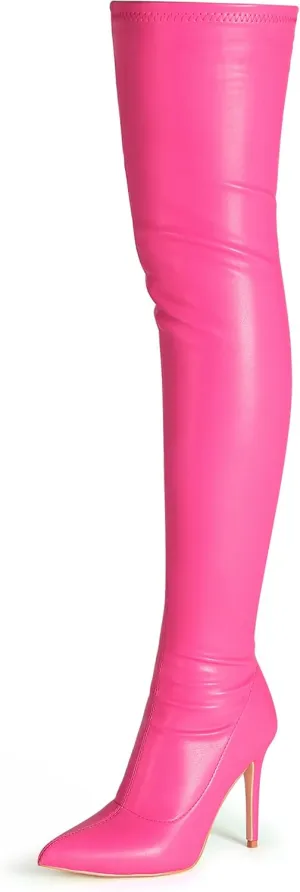 CAMSSOO Women's Thigh High Boots Faux Suede Elasticity Heels Over The Knee Boots Side Zip Pointed Toe Fashion Sexy Winter Stiletto Knee High Boots