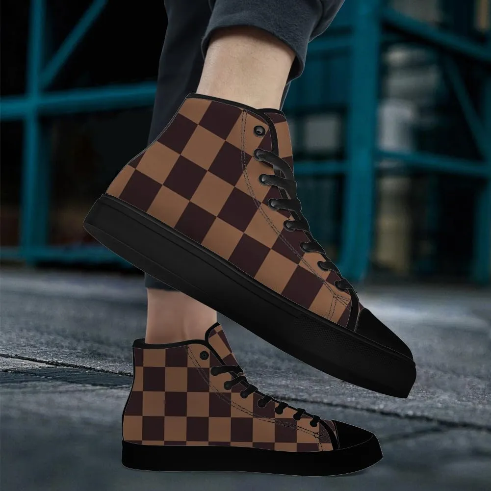 Checkered High Top Canvas Shoes Mens Womens High Top Sneakers Lace Up Casual Shoes Gifts for Men Women