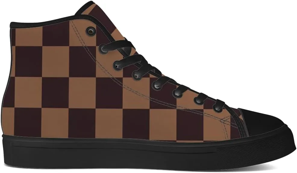 Checkered High Top Canvas Shoes Mens Womens High Top Sneakers Lace Up Casual Shoes Gifts for Men Women