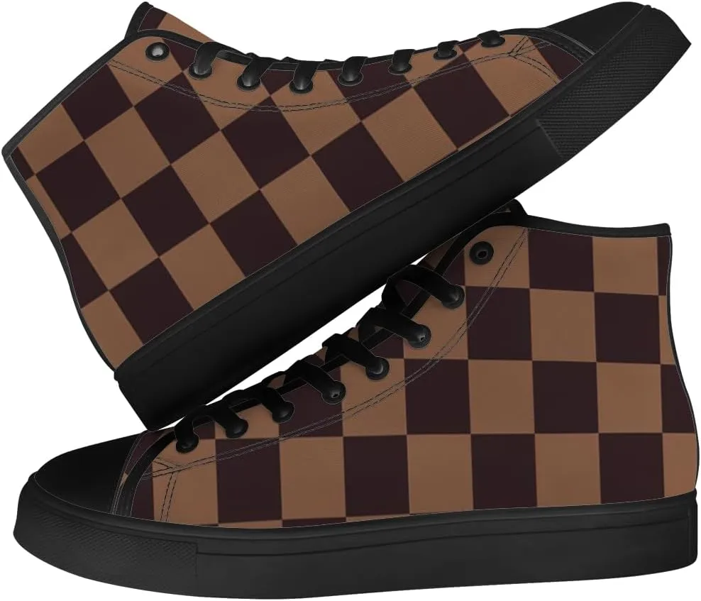 Checkered High Top Canvas Shoes Mens Womens High Top Sneakers Lace Up Casual Shoes Gifts for Men Women