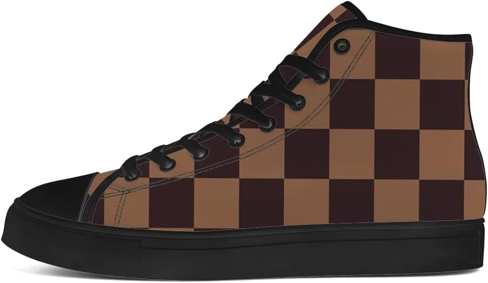 Checkered High Top Canvas Shoes Mens Womens High Top Sneakers Lace Up Casual Shoes Gifts for Men Women