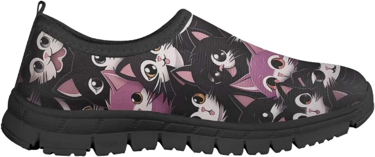 Children Cats Pattern Running Shoes Low-Cut Polyester Fabric Sneakers for Boys Girls Big Kids Little Kids Casual Tennis Shoes