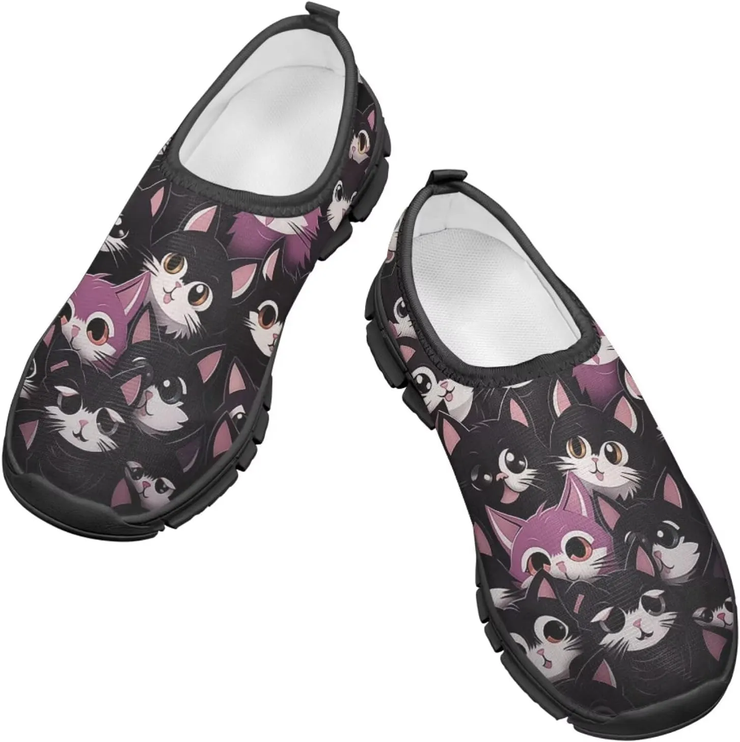 Children Cats Pattern Running Shoes Low-Cut Polyester Fabric Sneakers for Boys Girls Big Kids Little Kids Casual Tennis Shoes