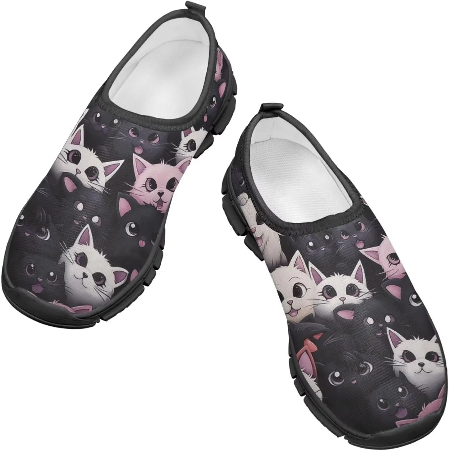 Children Cats Pattern Running Shoes Low-Cut Polyester Fabric Sneakers for Boys Girls Big Kids Little Kids Casual Tennis Shoes