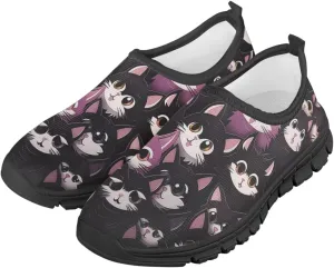 Children Cats Pattern Running Shoes Low-Cut Polyester Fabric Sneakers for Boys Girls Big Kids Little Kids Casual Tennis Shoes
