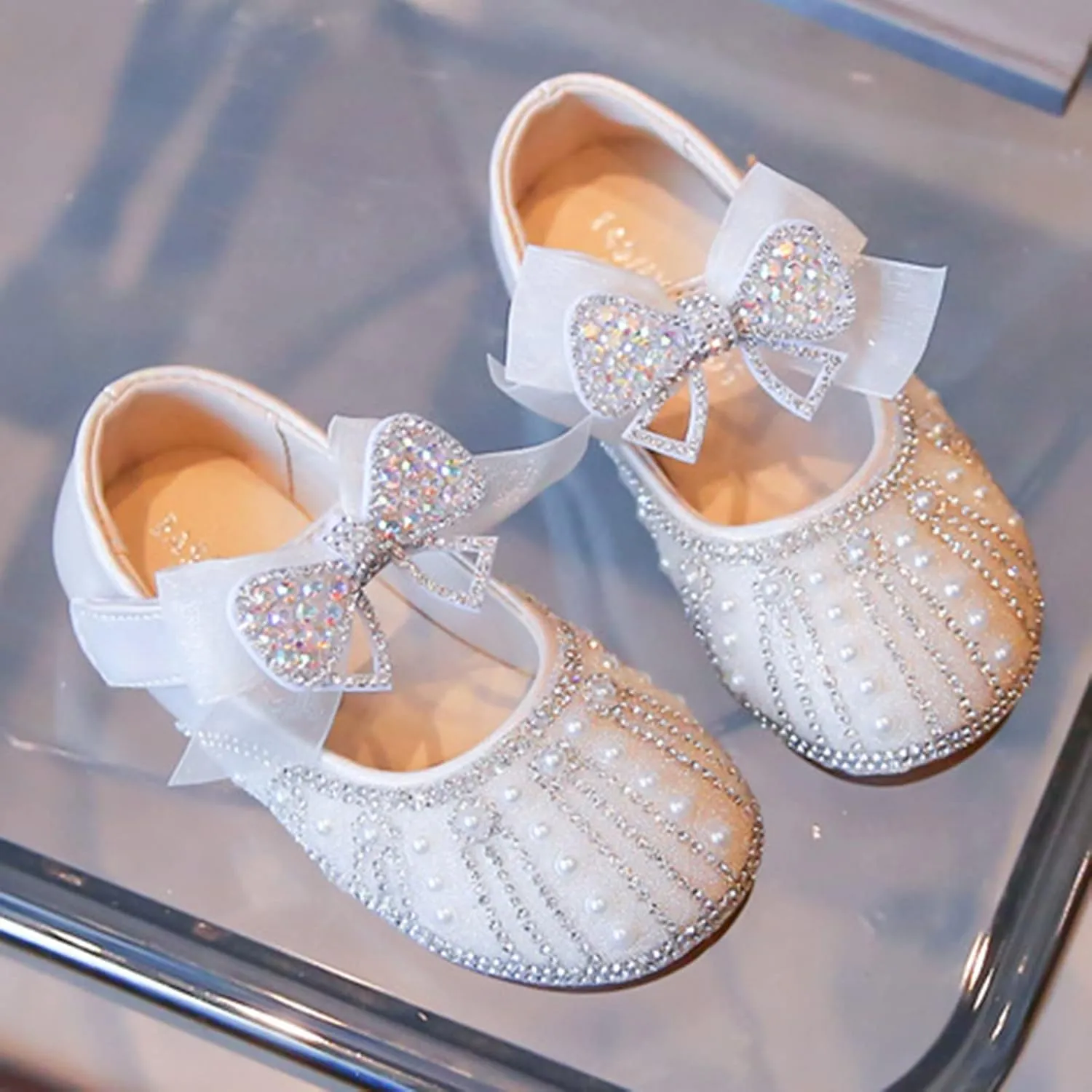 Children Shoes Children Small Leather Shoes Soft Soles Fashion Little Girl Princess Shoes Rhinestone Shoes Size 2 Girls (White, 8-9 Years Little Child)