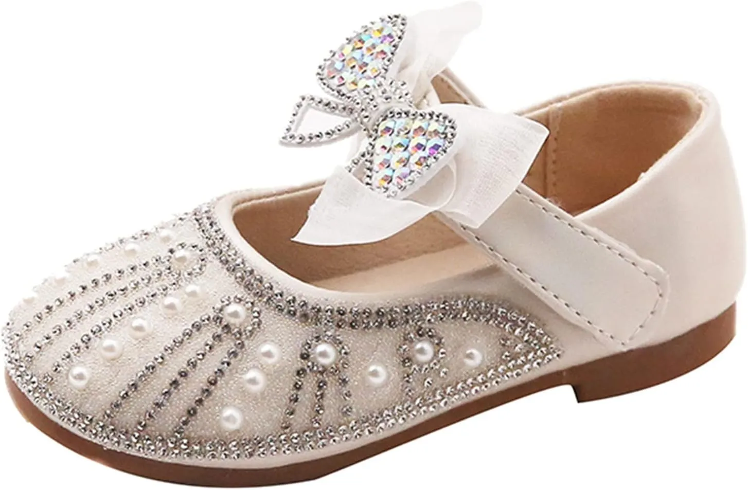 Children Shoes Children Small Leather Shoes Soft Soles Fashion Little Girl Princess Shoes Rhinestone Shoes Size 2 Girls (White, 8-9 Years Little Child)