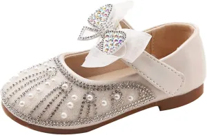Children Shoes Children Small Leather Shoes Soft Soles Fashion Little Girl Princess Shoes Rhinestone Shoes Size 2 Girls (White, 8-9 Years Little Child)
