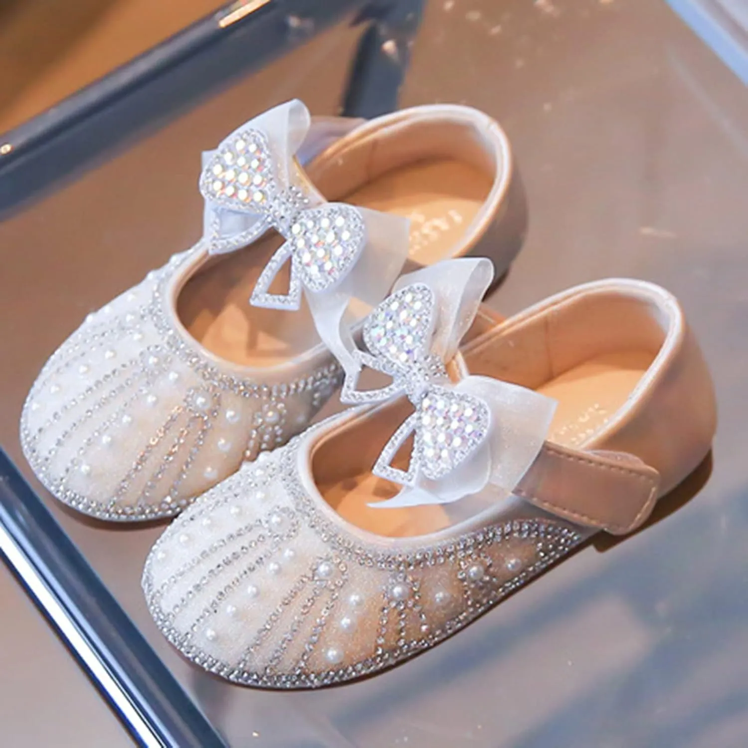 Children Shoes Children Small Leather Shoes Soft Soles Fashion Little Girl Princess Shoes Rhinestone Shoes Size 2 Girls (White, 8-9 Years Little Child)