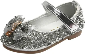 Children Shoes Fashion Flat Bottom Princess Shoes Fashion Bow Princess Shoes Soft Bottom Sequin Shoes for Girls 6 Size