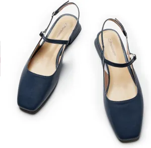 C.Paravano Women's Slingback Flats | Square Toe Slingback Flats for Women | Block Heel Slingback Sandals | Adjustable Strap Shoes (Size 8.5,Blue)